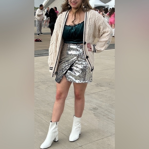 Taylor Swift eras tour Silver Sequin Bodycon Skirt Medium - Picture 1 of 8
